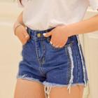 Fringe-trim Denim Shorts