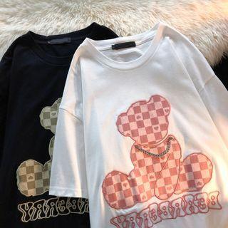 Short-sleeve Chained Bear Embroidered T-shirt