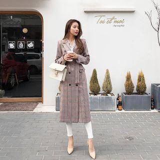Belted Double-breasted Plaid Coat