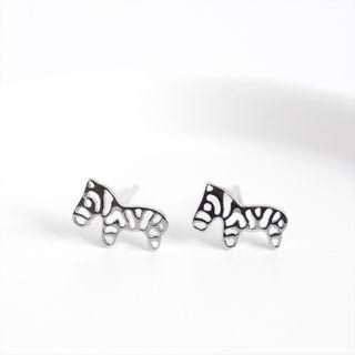 Zebra Ear Stud 1 Pair - Silver - One Size