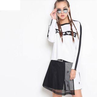 Set: Applique Long-sleeve T-shirt + Two-tone Shorts