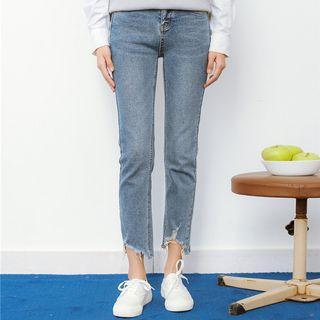 Regular-fit Asymmetric Distressed Jeans