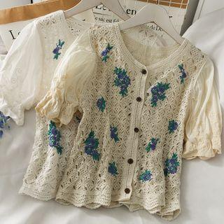 Patchwork Embroidered Button-up Top
