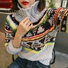 Turtle-neck Pattern Chunky-knit Sweater
