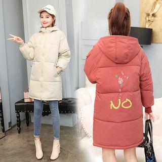 Lettering Zip Hooded Padded Coat
