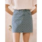 Checkered Denim Miniskirt
