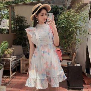 Floral Print Lace-trim Minidress Pink - One Size