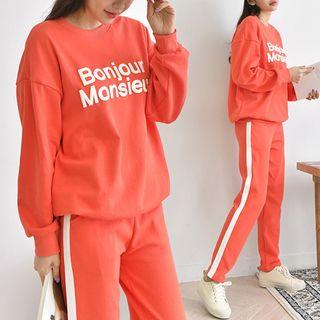 Set: French Printed Sweatshirt + Piped Sweatpants