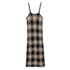 Spaghetti Strap Knit Midi Dress Black & Khaki - One Size