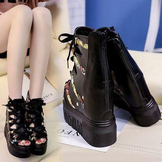 Lace-up Hidden Wedge Platform Boot Sandals