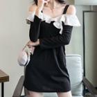 Long-sleeve Cold-shoulder Ruffle-trim Mini Dress