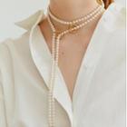 Faux Pearl Layered Fringed Necklace White & Gold - One Size