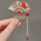 Retro Fan Rhinestone Alloy Hair Comb Ly781 - Gold - One Size