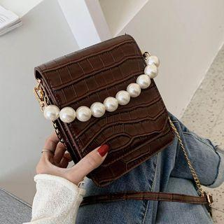 Faux Pearl Croc Grain Faux Leather Crossbody Bag