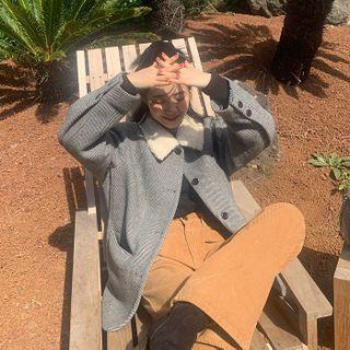Dumble-collar Herringbone Jacket