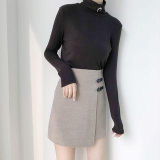 Faux Leather Buckled Asymmetrical A-line Skirt