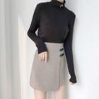 Faux Leather Buckled Asymmetrical A-line Skirt