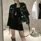 Contrast Trim Button Jacket / Long-sleeve Mini Bodycon Dress