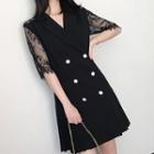 Short-sleeve Double Breasted Lace Panel Mini Dress