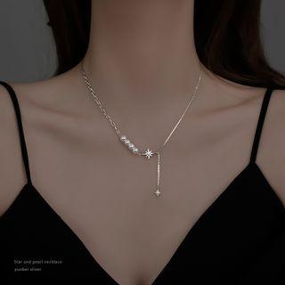 Star Faux Pearl Pendant Sterling Silver Necklace