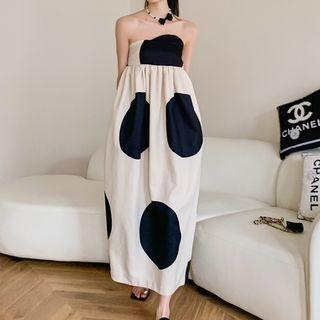 Strapless Dotted Midi Smock Dress