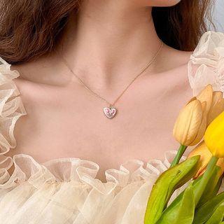 Tulip Heart Pendant Alloy Necklace 01 - Tulip - Pink - One Size