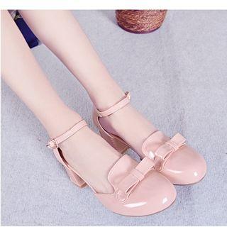 Bow Accent Chunky Heel Ankle Strap Sandals