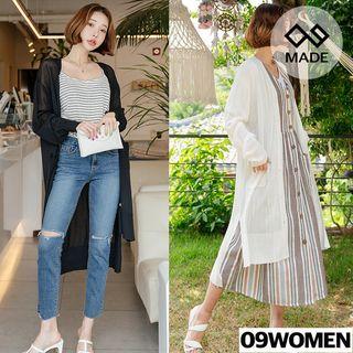 Plus Size Dip-back Extra Long-sleeve Long Cardigan