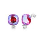 Sterling Silver Fashion Simple Geometric Square Stud Earrings With Rose Red Austrian Element Crystal Silver - One Size