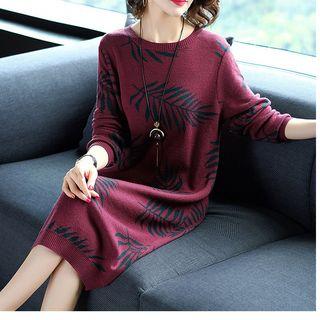 Leaf Jacquard Sweater Dress