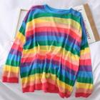 Loose-fit Rainbow-stripe Light Knit Top Rainbow - One Size