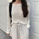 Long-sleeve Open Knit Top White - One Size