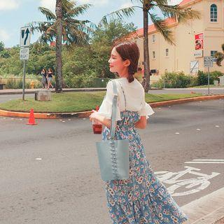 Set: Spaghetti-strap Floral Dress + Pleated Top