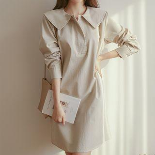 Wide-collar Half-placket Shirtdress