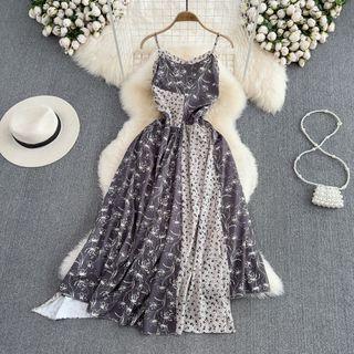 Spaghetti Strap Printed Asymmetrical Maxi Dress