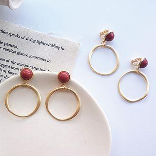 Bead & Alloy Hoop Earring