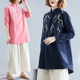 Lapel Embroidered Long-sleeve Shirt