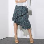 Printed Flounced Chiffon Midi Skirt