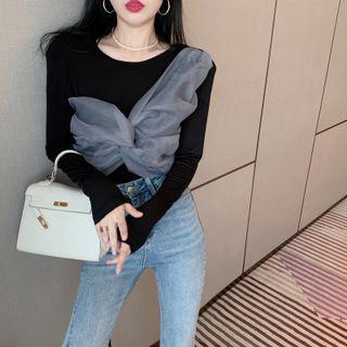 Long-sleeve Mesh Knot T-shirt