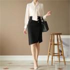 Tall Size Asymmetric-hem Button-trim Skirt