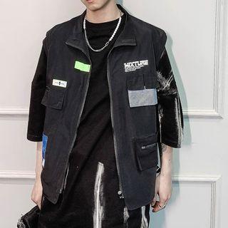 Letter Print Cargo Zip Vest