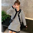 Tweed Contrast Trim Button Jacket / Sleeveless Shift Dress
