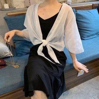 Strappy Ruffle A-line Dress / Light Jacket