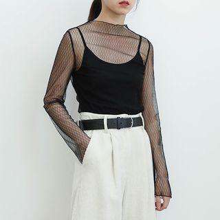 Set: Long Sleeve Sheer Top + Spaghetti Strap Top