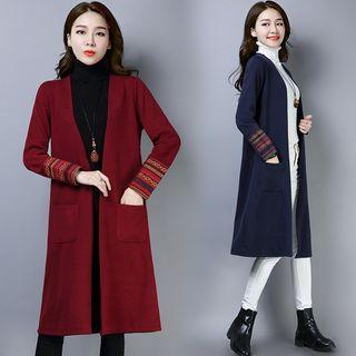 Pattern Panel Knit Long Coat