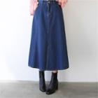 Denim A-line Skirt Dark Blue - One Size