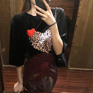 Leopard Short-sleeve Velvet T-shirt