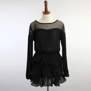 Long-sleeve Mini Layered Chiffon Dress