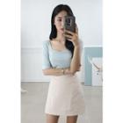 Petite Size Square-neck Elbow-sleeve T-shirt