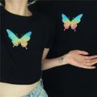 Butterfly-print Short-sleeve T-shirt / Short-sleeve Cropped T-shirt
